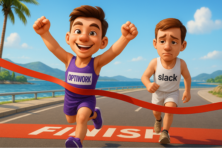 Optiwork vs. Slack: qual é a melhor plataforma para o seu negócio em 2025?