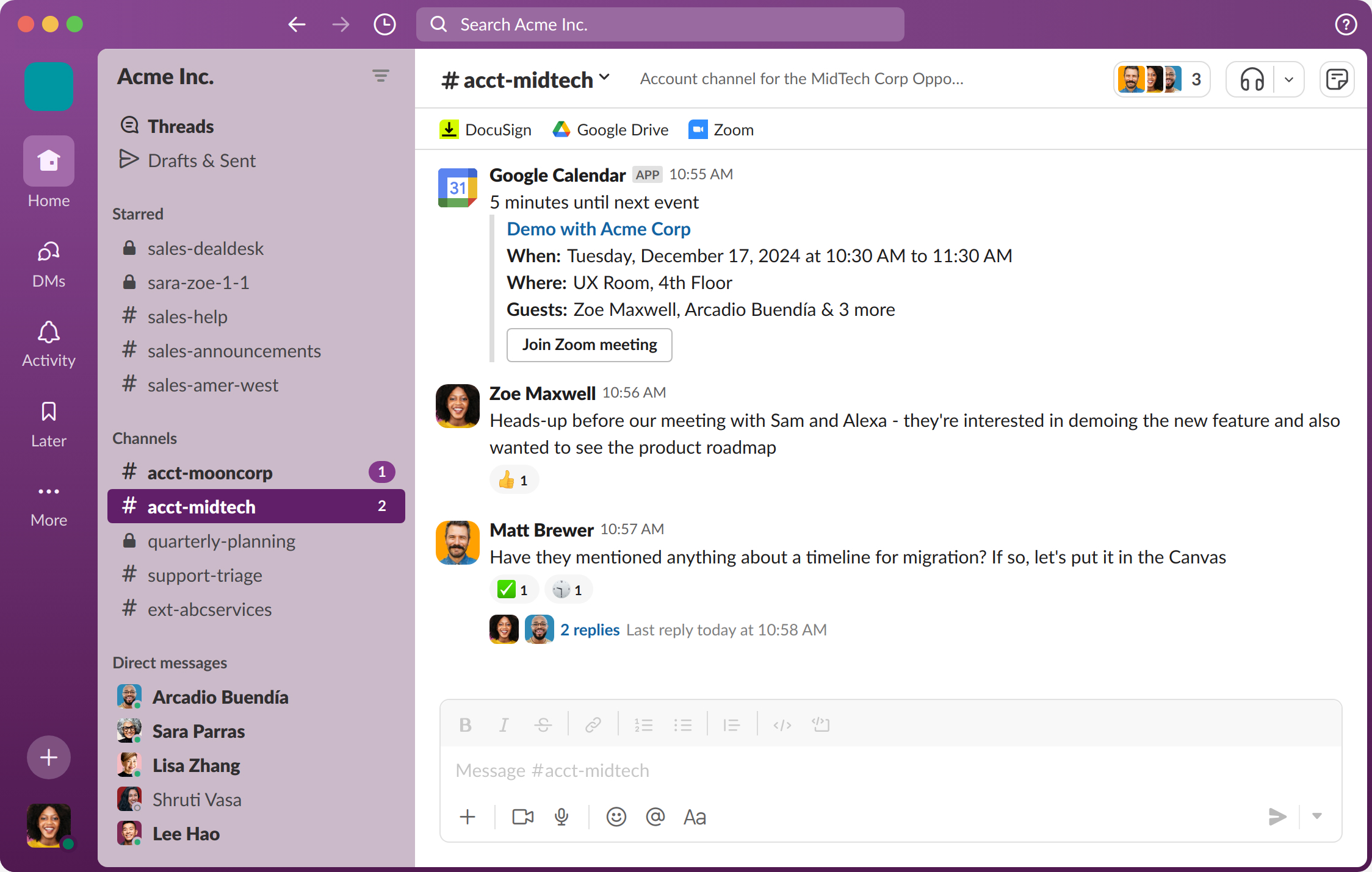 Interface do slack